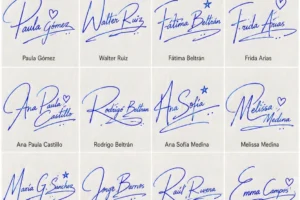 Collage con ideas de firmas bonitas para inspirarte con tu nombre en estilo manuscrito.