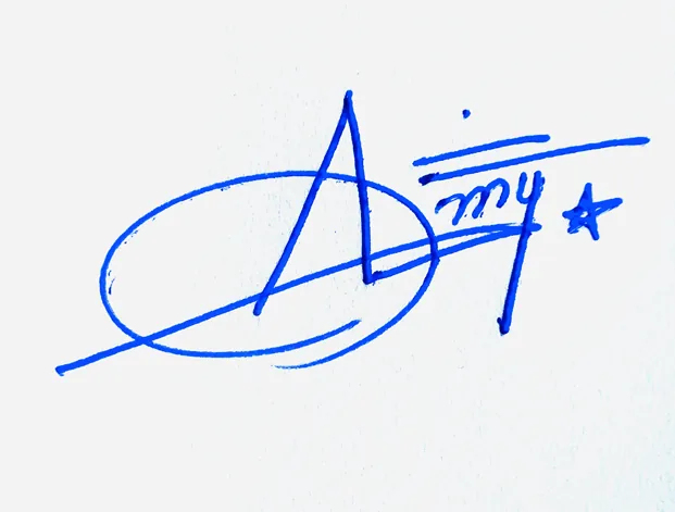 Amy creative signature ideas handwritten signature example in blue ink