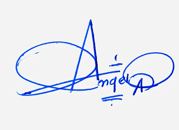 Angela creative signature ideas handwritten signature example in blue ink