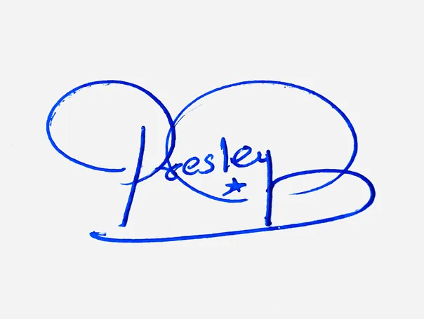 Presley creative signature ideas handwritten signature example in blue ink