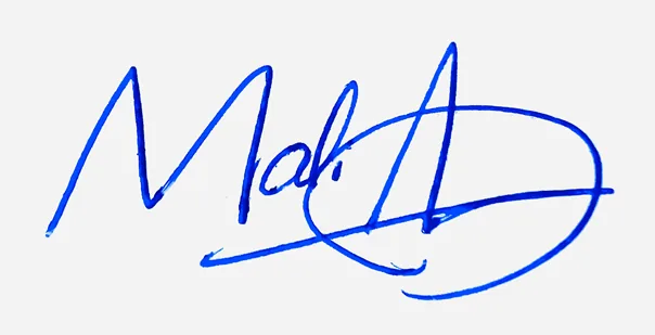 Malia cursive name signature ideas handwritten signature example in blue ink