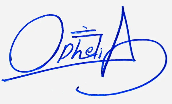 Ophelia cursive name signature ideas handwritten signature example in blue ink