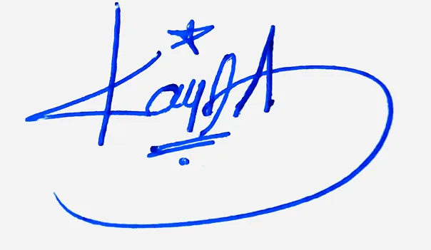 Kayla cursive name signature ideas handwritten signature example in blue ink
