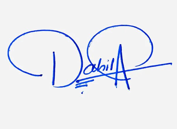 Dahlia cursive name signature ideas handwritten signature example in blue ink