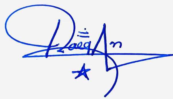 Raegan handwritten signature example in blue ink on white background