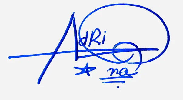Adriana handwritten signature example in blue ink on white background
