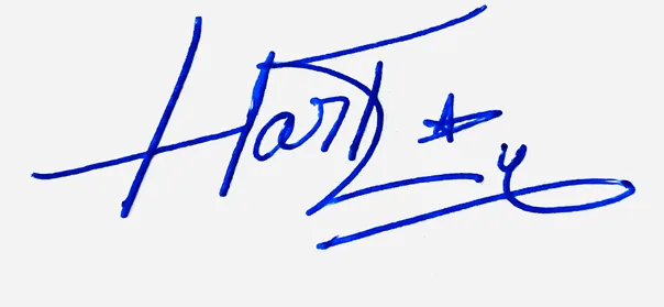 Harley handwritten signature example in blue ink on white background