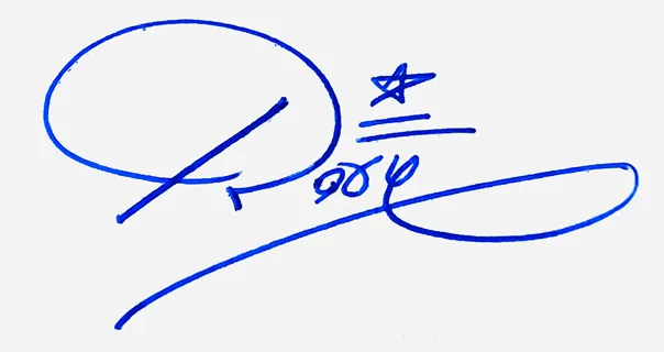 Rory handwritten signature example in blue ink on white background