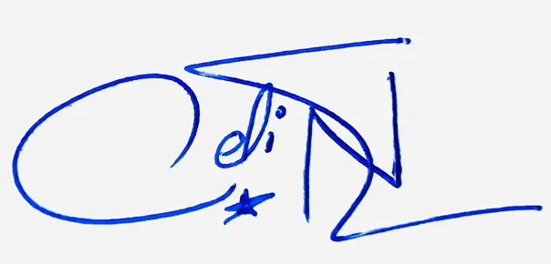 Celine handwritten signature example in blue ink on white background