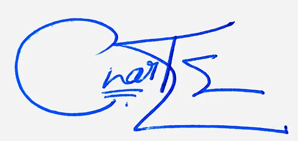Charlee handwritten signature example in blue ink on white background