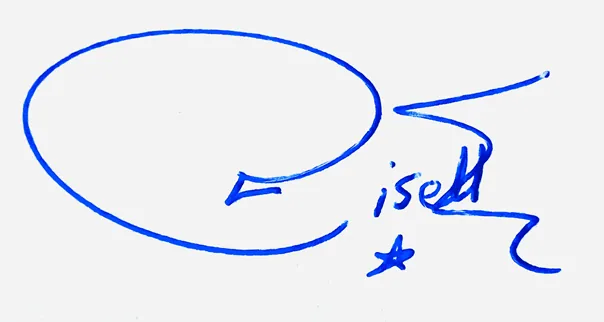 Giselle handwritten signature example in blue ink on white background