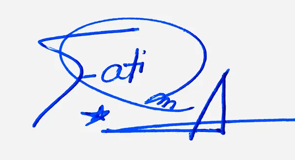 Fatima handwritten signature example in blue ink on white background
