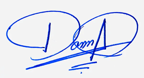 Danna handwritten signature example in blue ink on white background