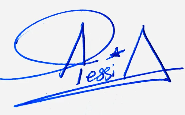 Alessia handwritten signature example in blue ink on white background