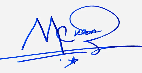 Mckenzie handwritten signature example in blue ink on white background