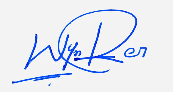 Wynter handwritten signature example in blue ink on white background