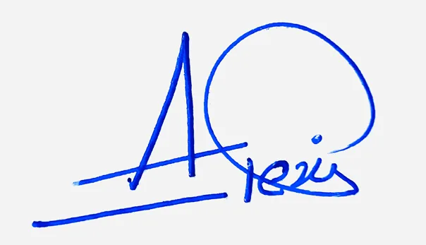 Alexis handwritten signature example in blue ink on white background