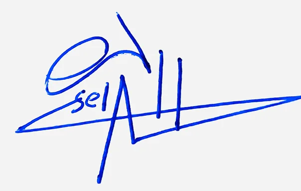 Selah handwritten signature example in blue ink on white background
