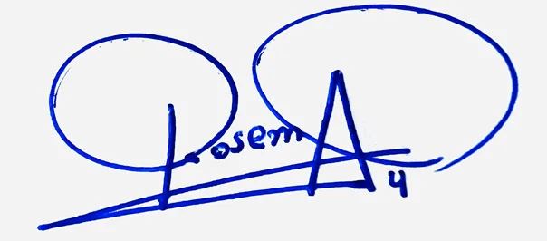 Rosemary handwritten signature example in blue ink on white background