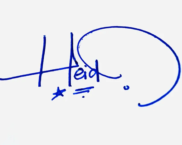 Heidi handwritten signature example in blue ink on white background