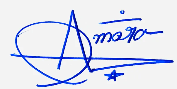 Amora handwritten signature example in blue ink on white background