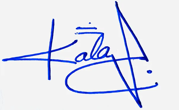 Kalani handwritten signature example in blue ink on white background