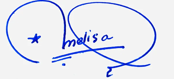 Melissa handwritten signature example in blue ink on white background