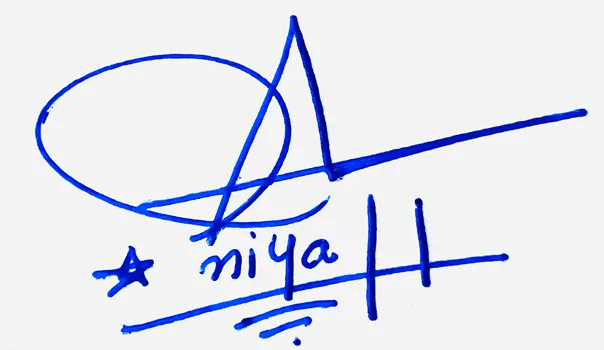 Aniyah handwritten signature example in blue ink on white background
