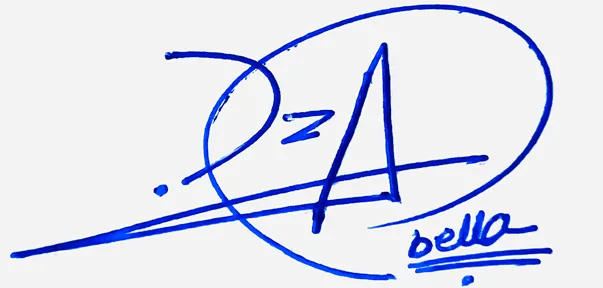 Izabella handwritten signature example in blue ink on white background