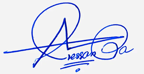 Alessandra handwritten signature example in blue ink on white background