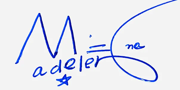 Madeleine handwritten signature example in blue ink on white background