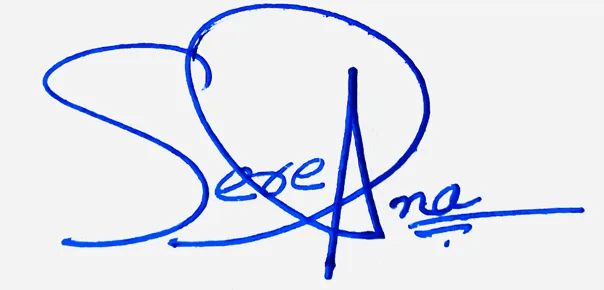 Serena handwritten signature example in blue ink on white background