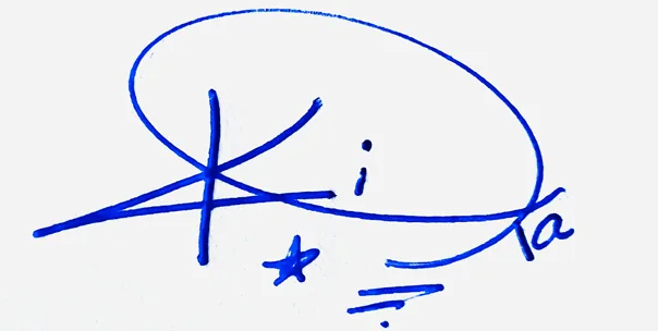 Kira handwritten signature example in blue ink on white background
