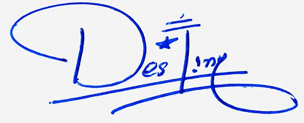 Destiny handwritten signature example in blue ink on white background