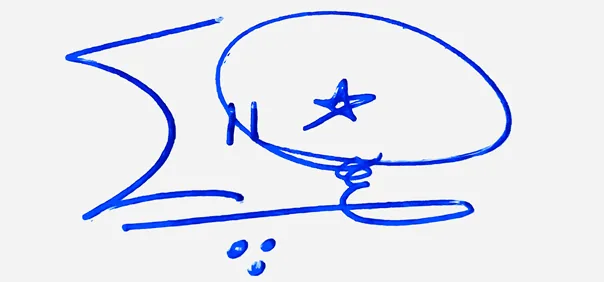 Elle handwritten signature example in blue ink on white background