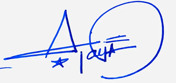 Alaya handwritten signature example in blue ink on white background