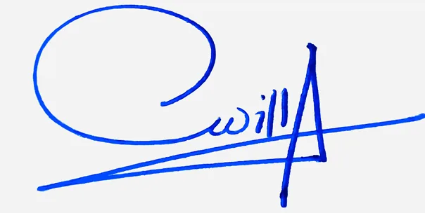 Willa handwritten signature example in blue ink on white background
