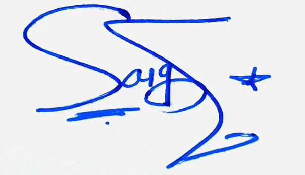 Saige handwritten signature example in blue ink on white background