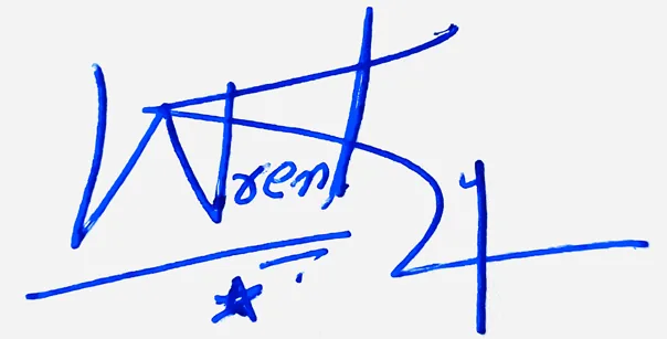 Wrenley handwritten signature example in blue ink on white background