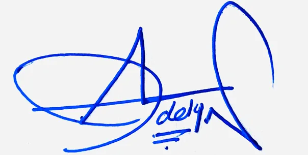 Adelyn handwritten signature example in blue ink on white background