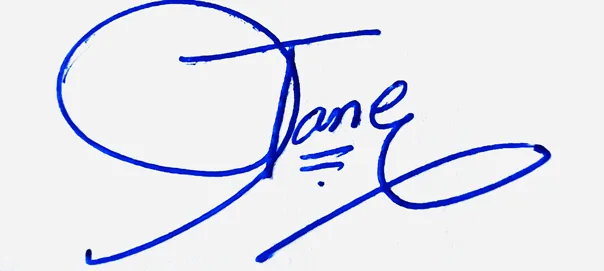 Jane handwritten signature example in blue ink on white background