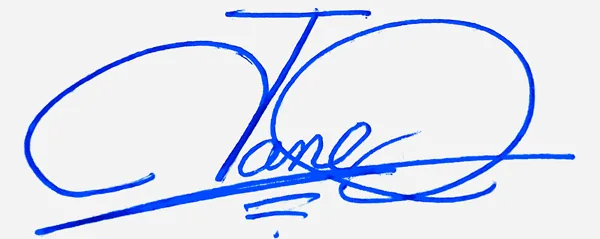 Jane handwritten signature example in blue ink on white background