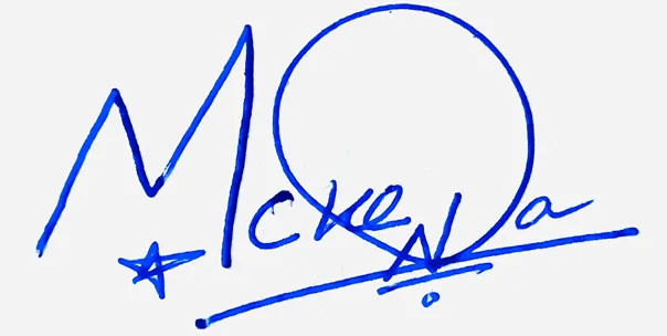 Mckenna handwritten signature example in blue ink on white background