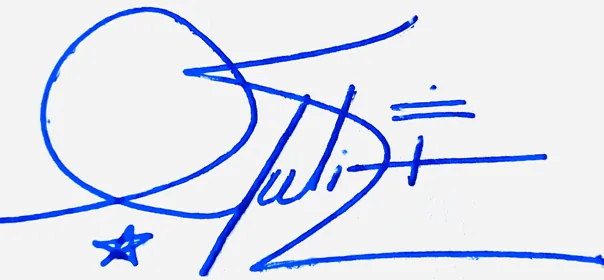 Juliet handwritten signature example in blue ink on white background