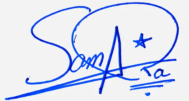 Samara handwritten signature example in blue ink on white background