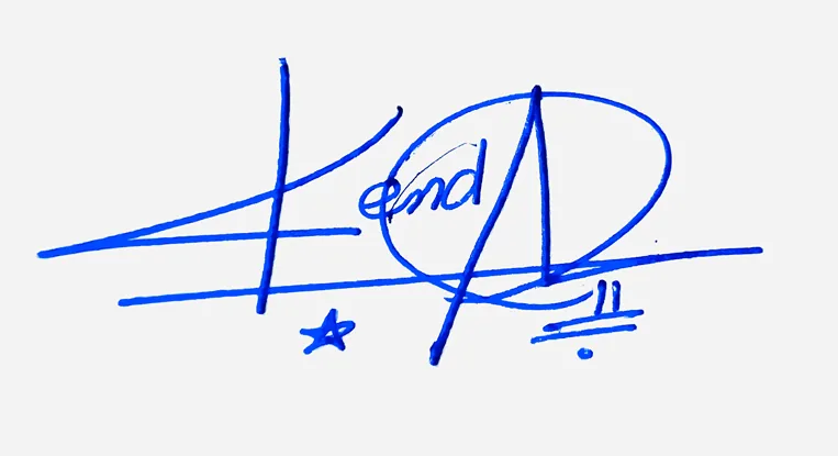Kendall handwritten signature example in blue ink on white background
