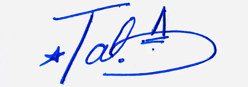 Talia handwritten signature example in blue ink on white background
