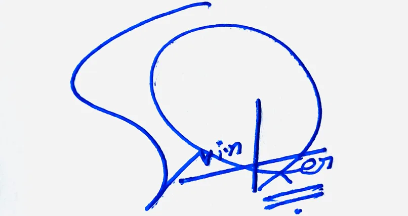 Winter handwritten signature example in blue ink on white background