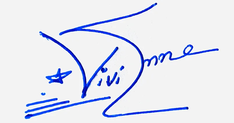 Vivienne handwritten signature example in blue ink on white background