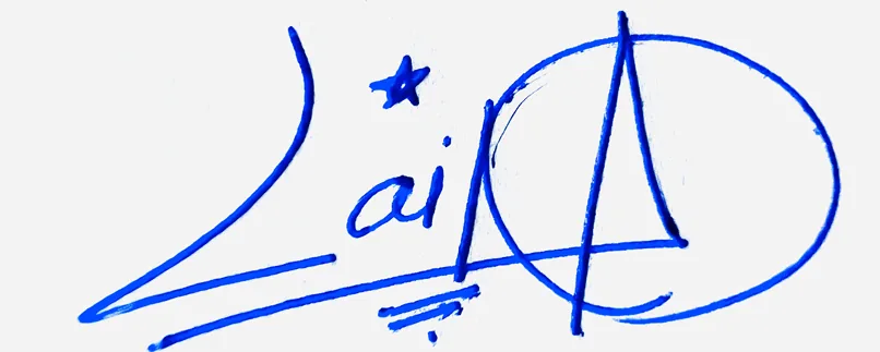 Laila handwritten signature example in blue ink on white background